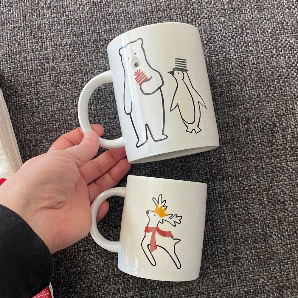 NWT Crate&Barrel Arctic Friends 4 Mugs & 3 Towels Set, Holiday Christmas Decor